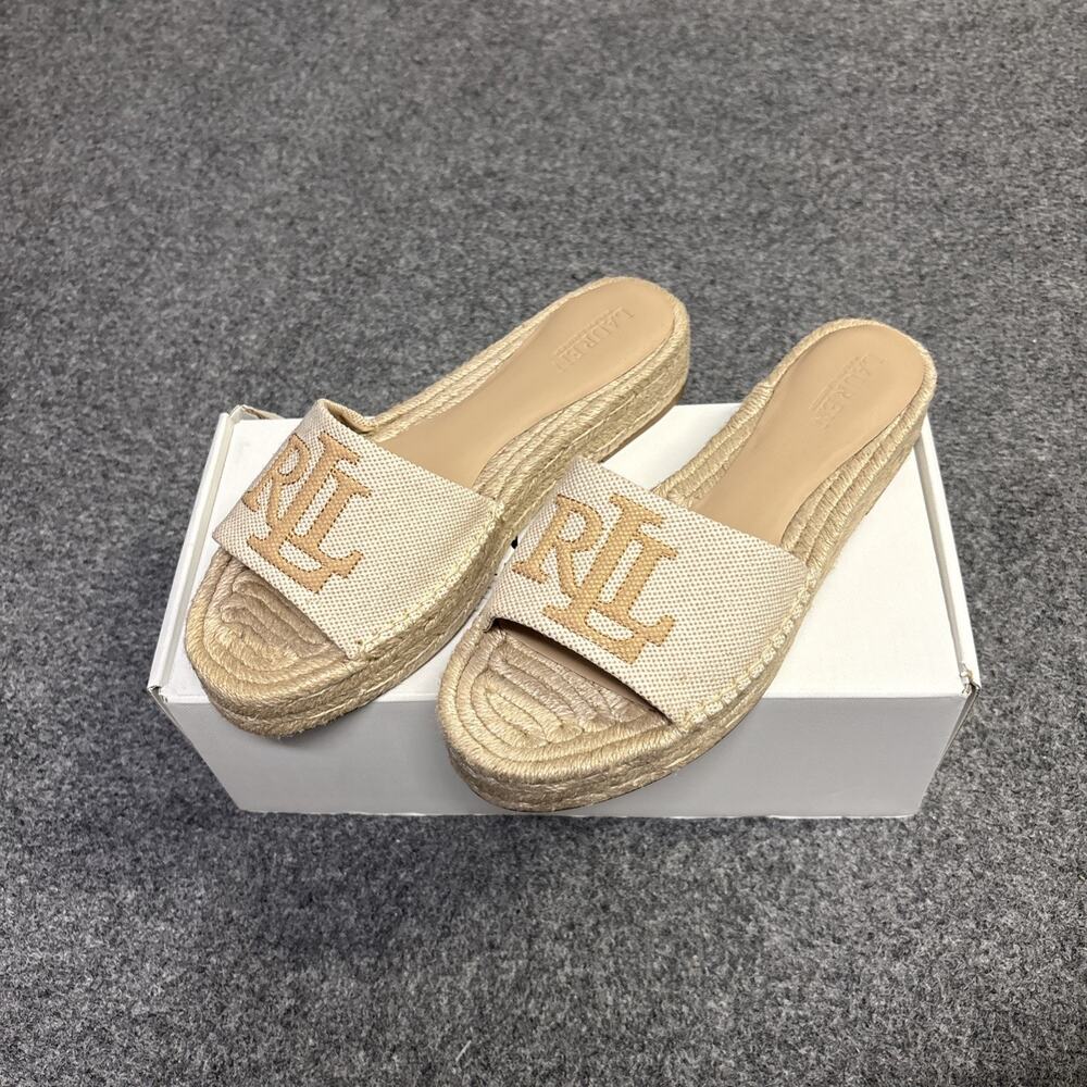 NEW Ralph Lauren Polly Logo Women's Polly Espadrille Flat Sandals Size 7 $135